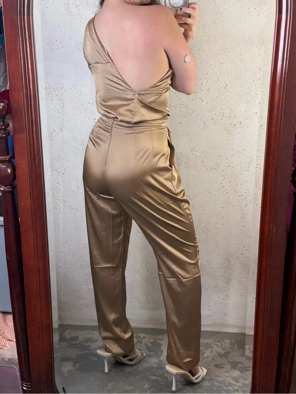 MARBLE Bronze Satin SET Top and Pleated Trouser Pants NEW Size Small